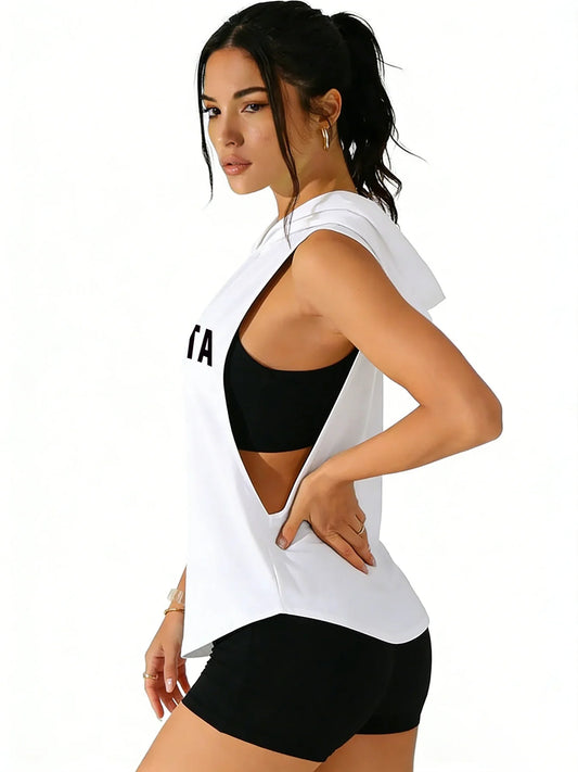 Women Sleeveless Hoodie Atlanta USA Tank Top Loose Side Split Casual Vest TikTok