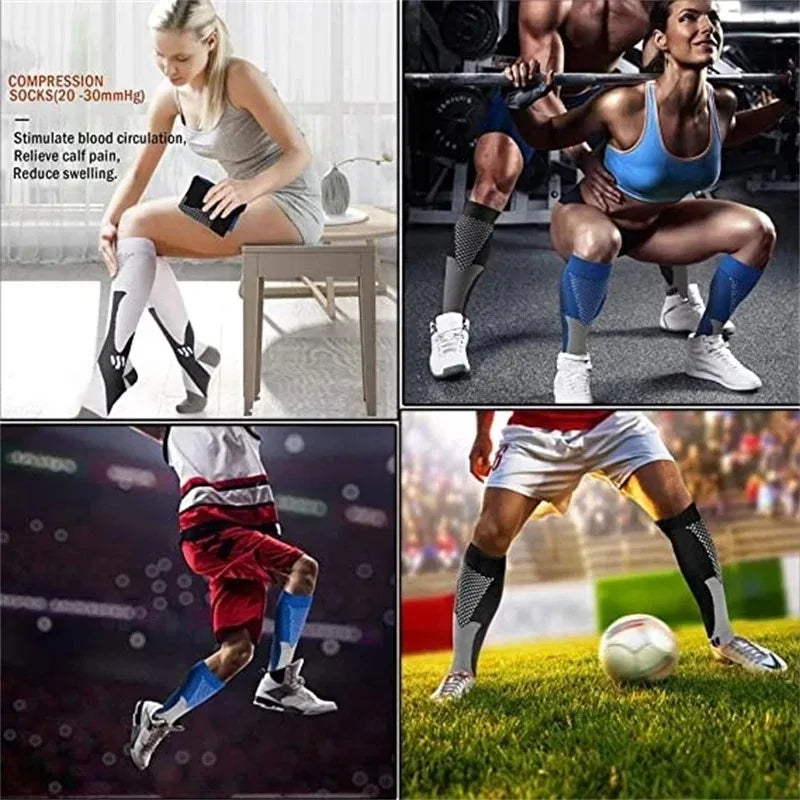 Womans Mens Running Compression Socks Unisex 20-30mmHg Sport Pain Relief Black