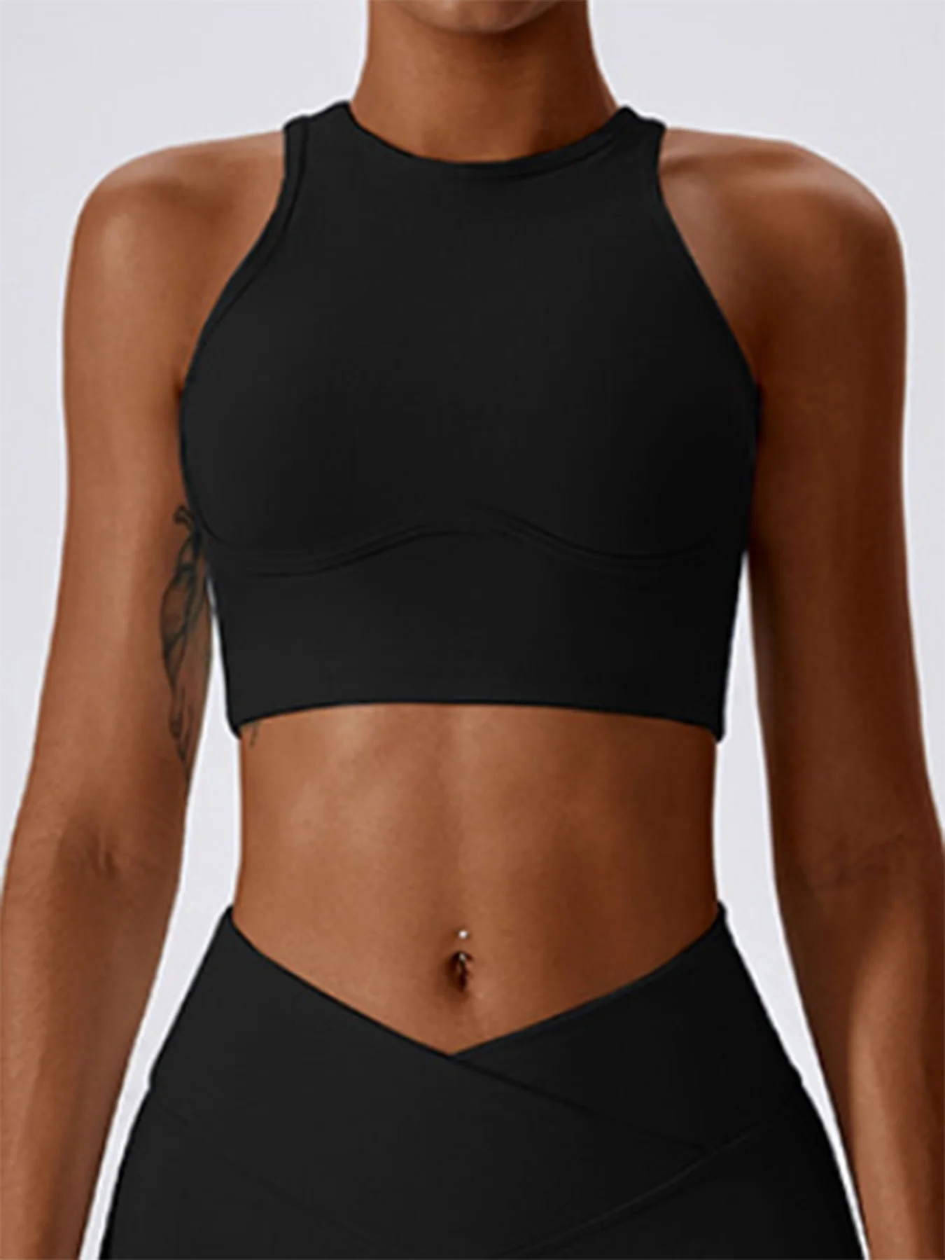 Womens Ribbed Sports Bra High Impact Padded Gym Running Yoga Fitness Top
