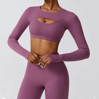 Womens Long Sleeve Gym Top Crop Yoga Shirt Quick Dry Fitness Sports