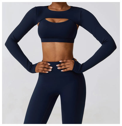 Womens Long Sleeve Gym Top Crop Yoga Shirt Quick Dry Fitness Sports