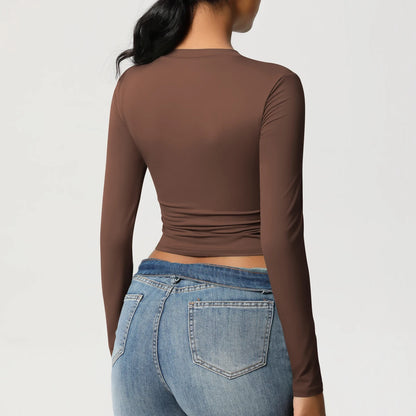 Women Long Sleeve Yoga Shirt Quick Dry Gym Workout Running Fitness Crop Top