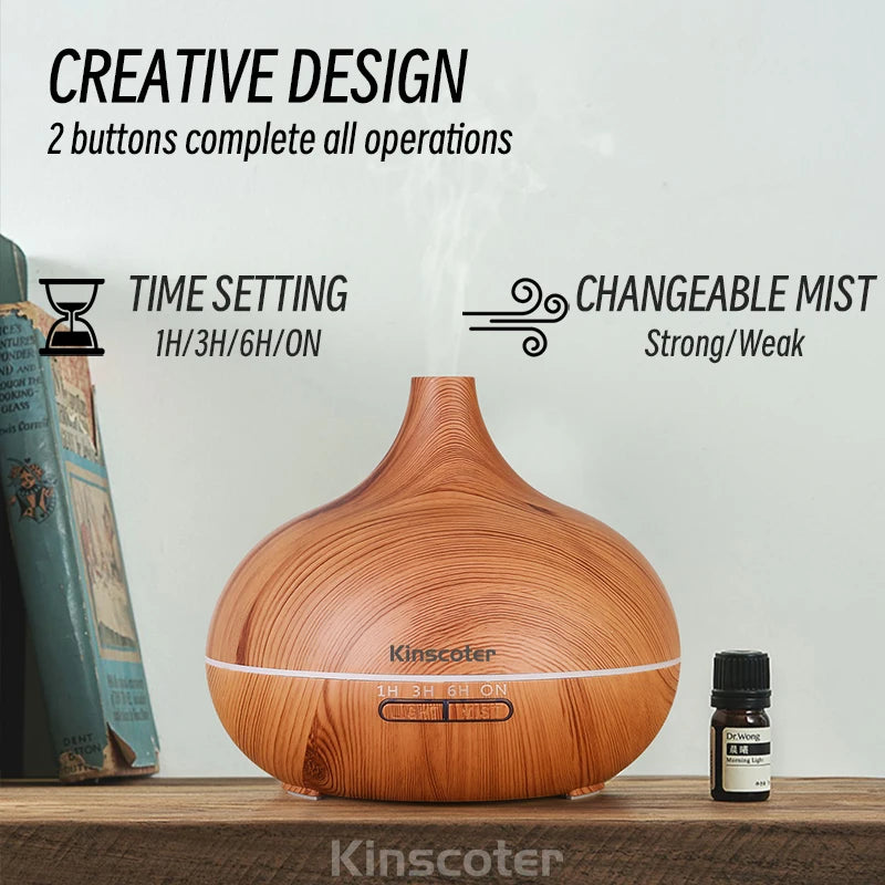 500ML Aromatherapy Essential Oil Diffuser – Wood Grain Design  Remote Control Ultrasonic Air Humidifier with 7-Color LED Light