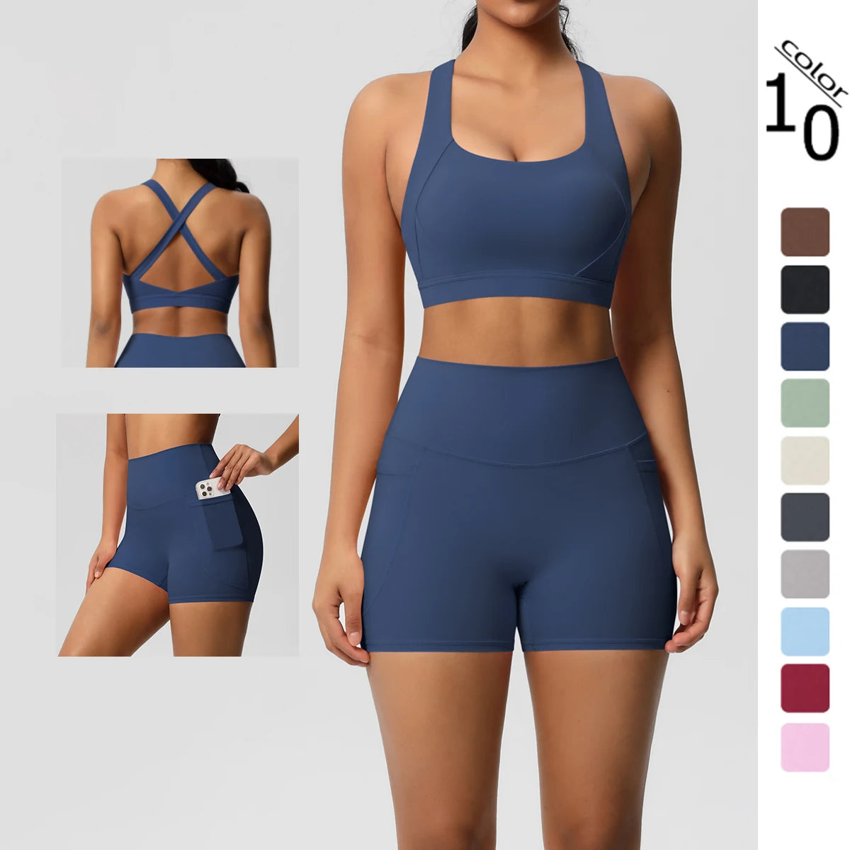 2 Piece Cross Fit Set Women | Pocket Leggings Gym Outfit