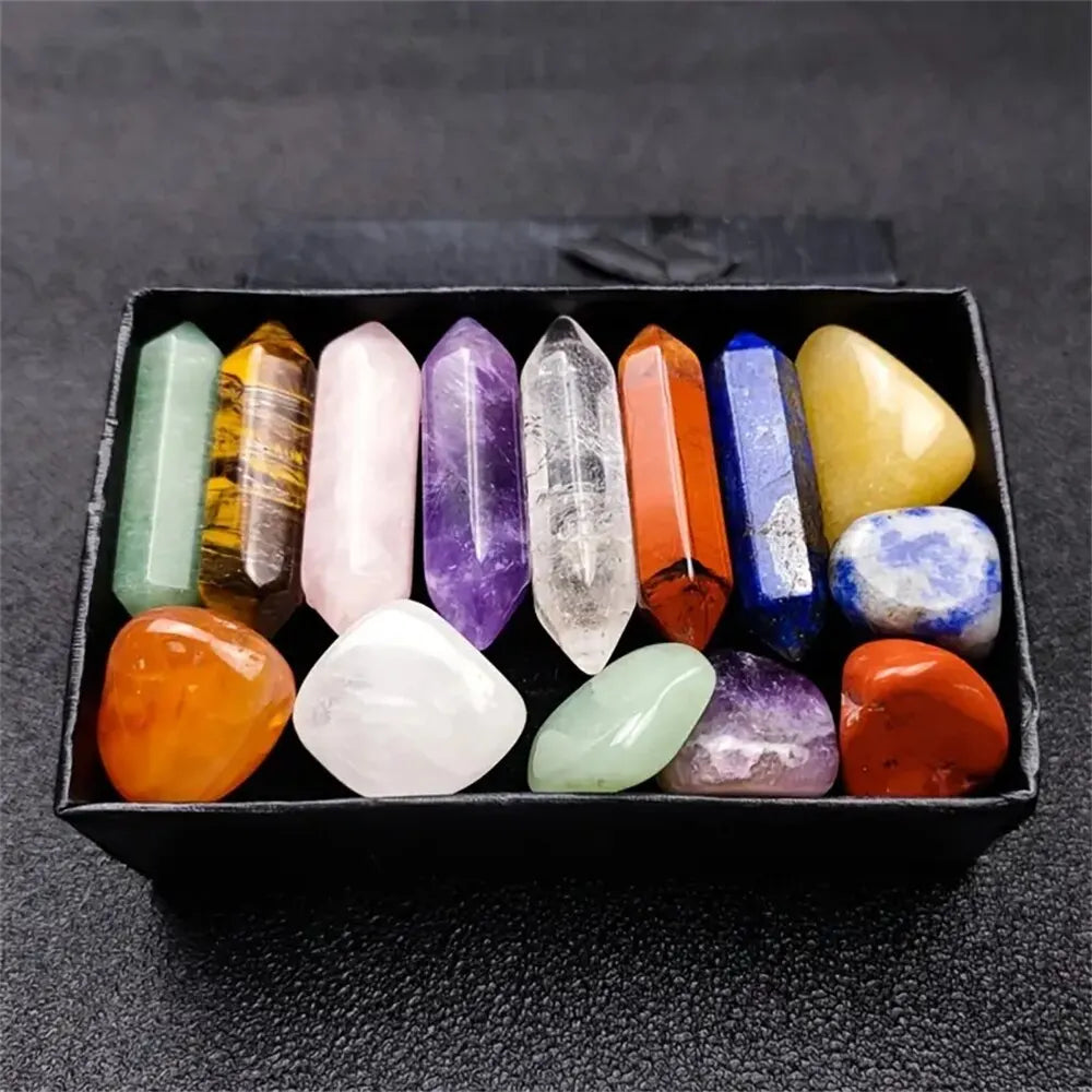 14pcs Pointed Quartz Crystal Chakra Healing Stones Set