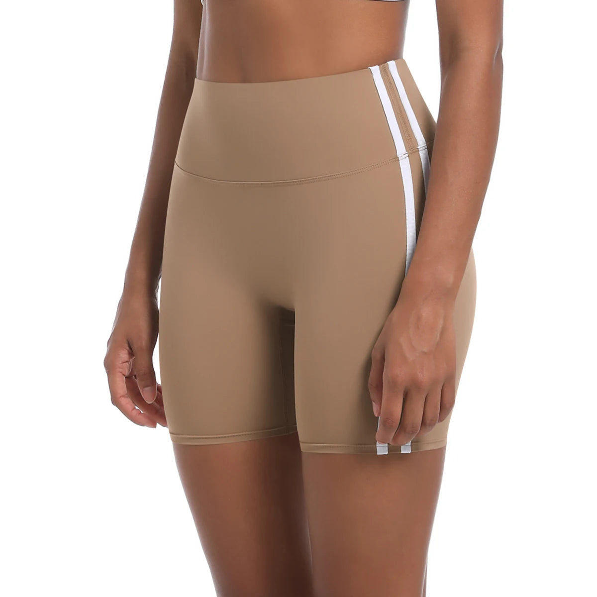 Women High Waist Yoga Shorts Double Stripe Gym Fitness Tummy Control Pants