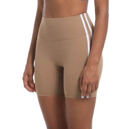 Women High Waist Yoga Shorts Double Stripe Gym Fitness Tummy Control Pants
