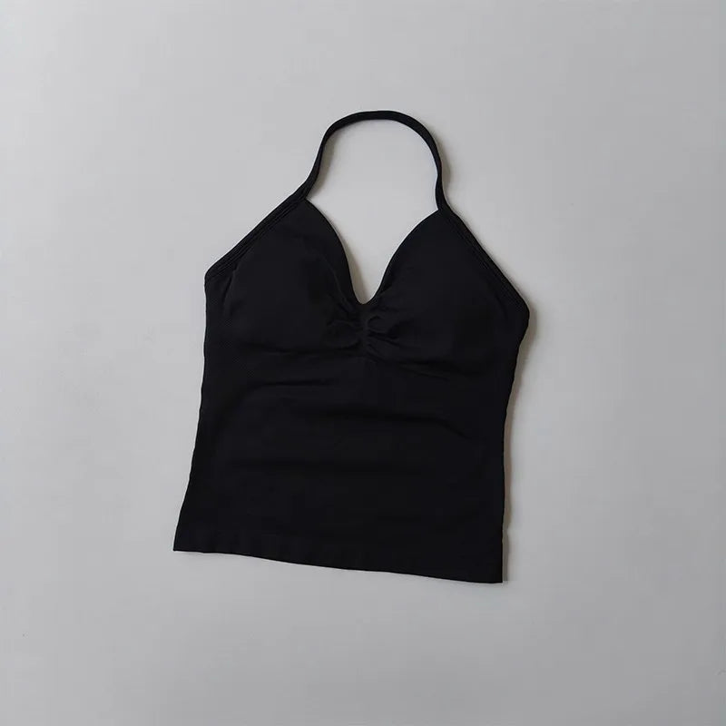 Women Backless Sports Bra Halter Gym Yoga Top Push Up Fitness Vest