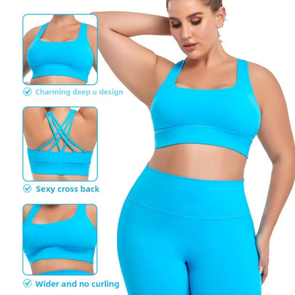 Woman's Plus Size Sports Bra | Cross Back Padded Yoga Gym Top