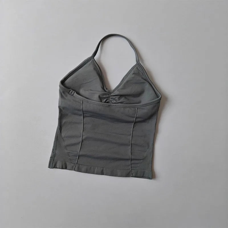 Women Backless Sports Bra Halter Gym Yoga Top Push Up Fitness Vest