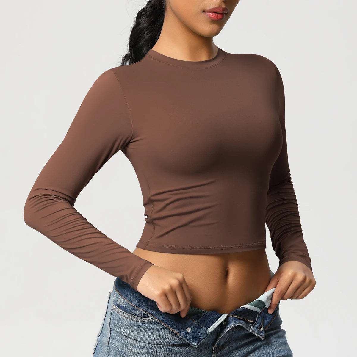 Women Long Sleeve Yoga Shirt Quick Dry Gym Workout Running Fitness Crop Top
