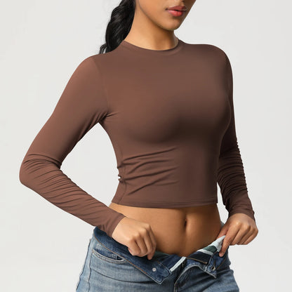 Women Long Sleeve Yoga Shirt Quick Dry Gym Workout Running Fitness Crop Top