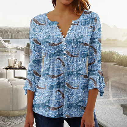 Women Floral V Neck T Shirt Summer Short Sleeve Casual Streetwear Top Holiday