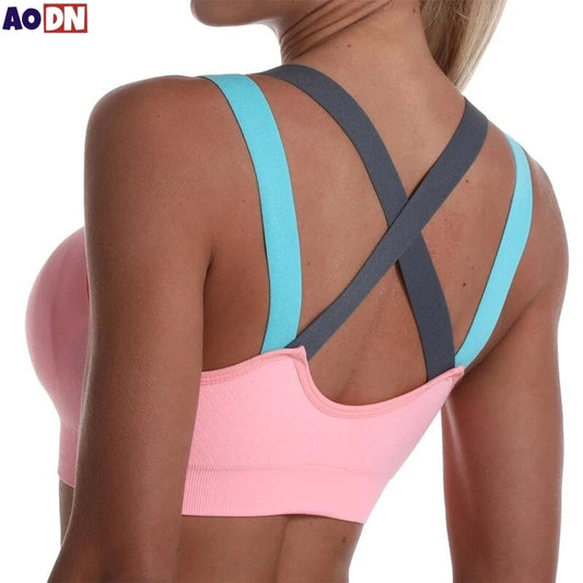 Womens Cross Back Sports Bra Shockproof Yoga Running Fitness Gymwear Top