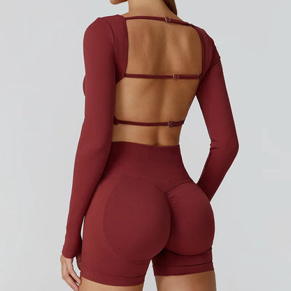 Women’s Gym Yoga Top | Square Neck Backless Fitness Outfit