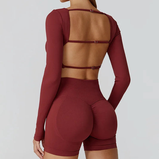 Women’s Gym Yoga Top | Square Neck Backless Fitness Outfit