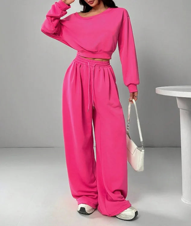 Casual Knitted Loose Long Sleeve Short Set for Women Solid Color Sweatshirt One Shoulder Street Style Polyester Fiber 2025 Au...