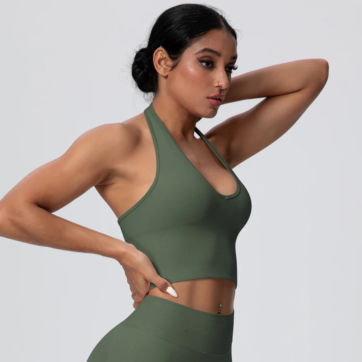 Women Backless Halter Sports Bra Naked Feel Yoga Gym Workout Crop Top