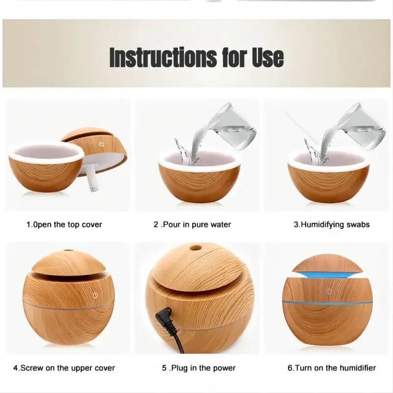 Mini Home Wood Grain Air Humidifier – USB Ultrasonic Cool Mist Aroma Diffuser