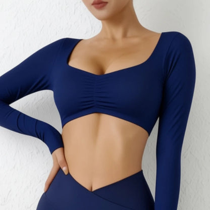 Women Gym Top Long Sleeve Nylon Yoga Shirt Tight Sports Fitness Top