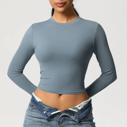 Women Long Sleeve Yoga Shirt Quick Dry Gym Workout Running Fitness Crop Top