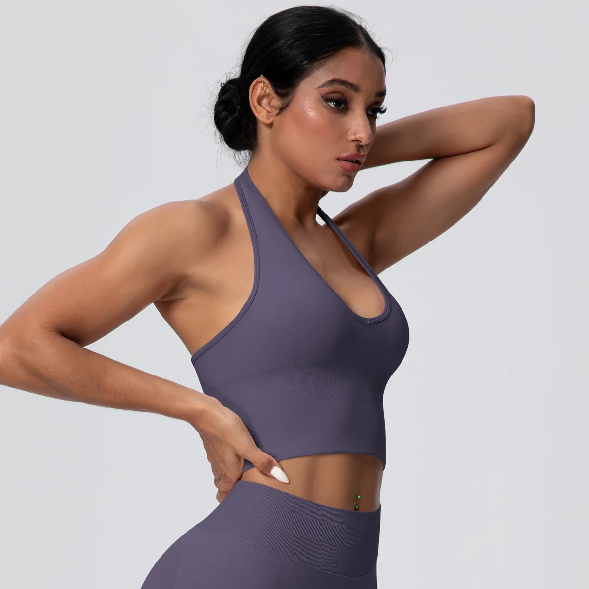 Women Backless Halter Sports Bra Naked Feel Yoga Gym Workout Crop Top