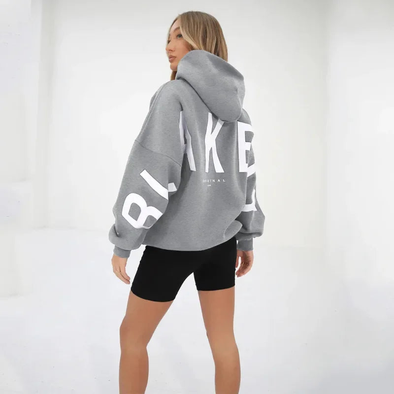 Women’s Stylish Printed Hoodie Thick Warm Streetwear Sweatshirt