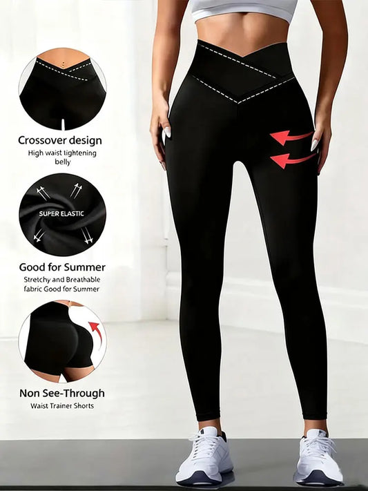 Contour Fit Leggings - Black Cross Waist