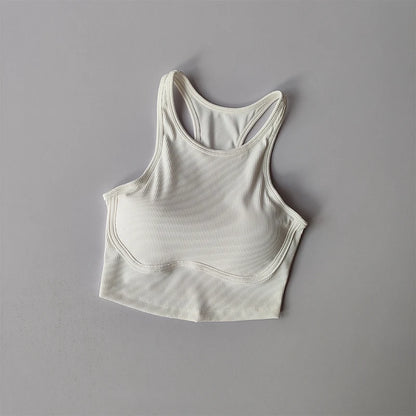 Womens Ribbed Sports Bra High Impact Padded Gym Running Yoga Fitness Top
