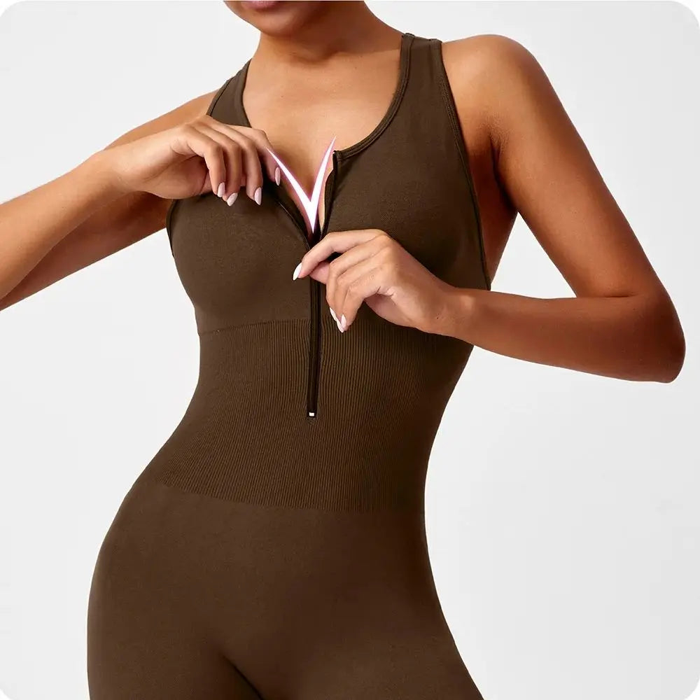 Seamless Peach Booty Bodysuit | V-Back Tummy Control Gym Jumpsuit