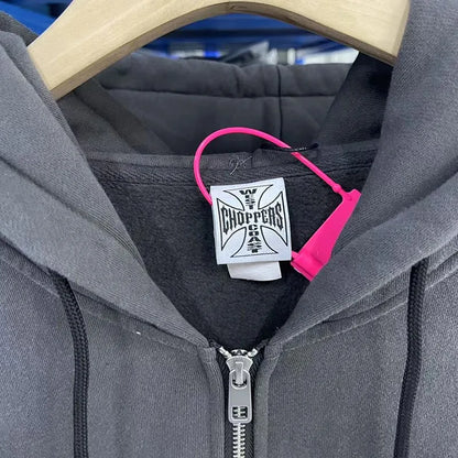 Womans Cross Logo Zipper Hoodie | Vintage Washed Black Oversized