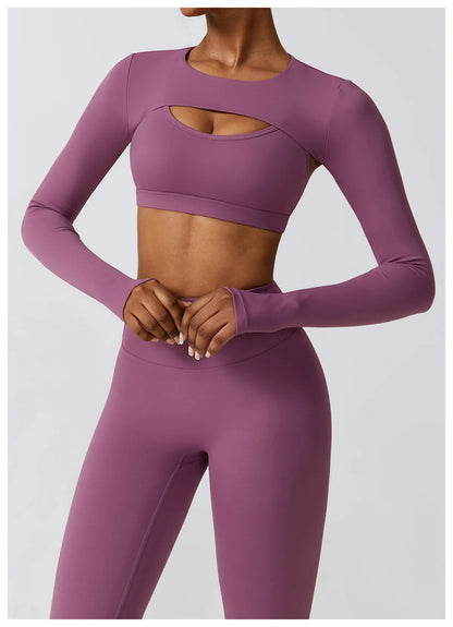 Womens Long Sleeve Gym Top Crop Yoga Shirt Quick Dry Fitness Sports