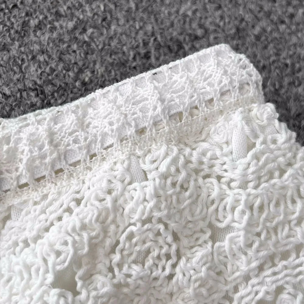 Women Crochet Two Piece Set Summer Y2K Beach Backless Cami Shorts