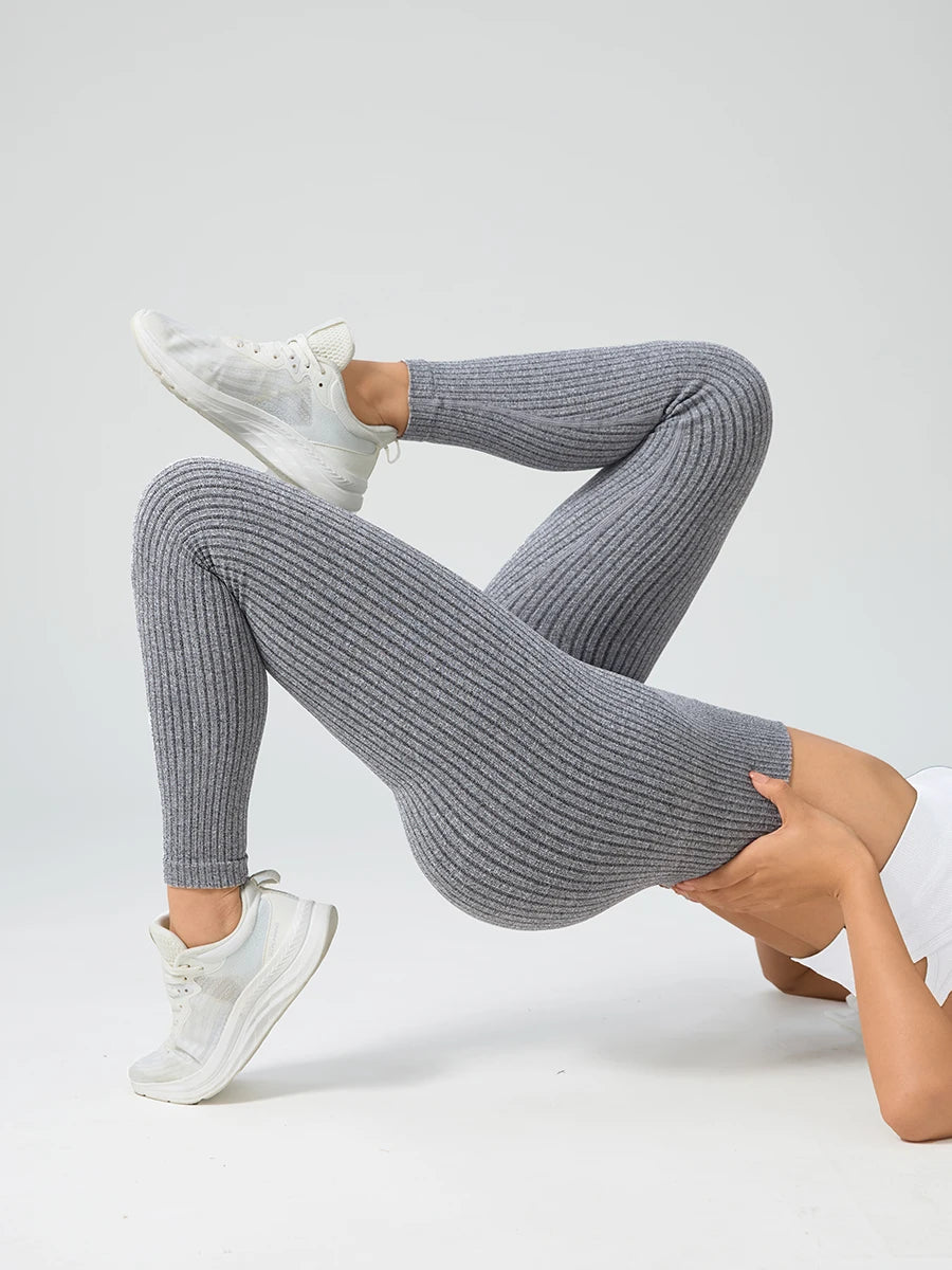 Contour Fit Leggings - Grey Ribbed