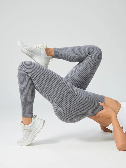 Contour Fit Leggings - Grey Ribbed