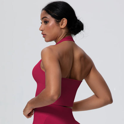 Women Backless Halter Sports Bra Naked Feel Yoga Gym Workout Crop Top