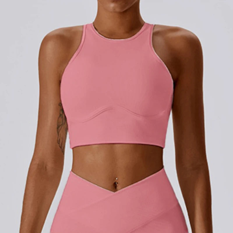 Womens Ribbed Sports Bra High Impact Padded Gym Running Yoga Fitness Top