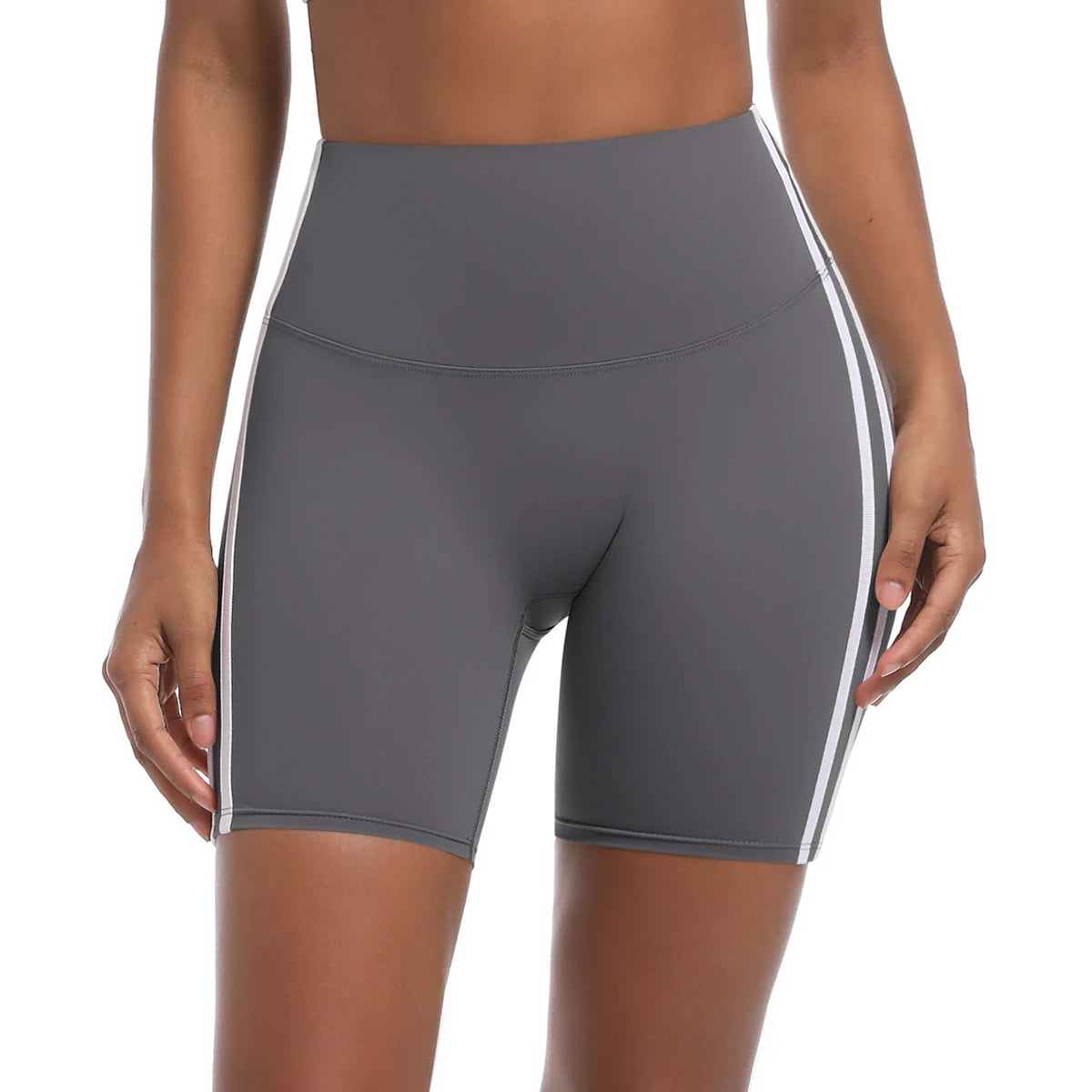 Women High Waist Yoga Shorts Double Stripe Gym Fitness Tummy Control Pants