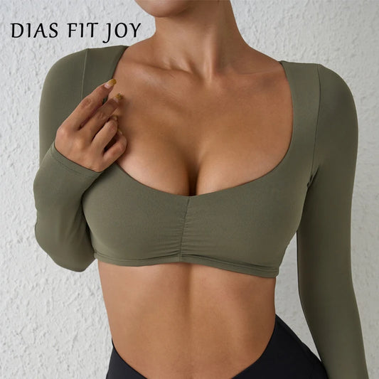 Women Gym Top Long Sleeve Nylon Yoga Shirt Tight Sports Fitness Top