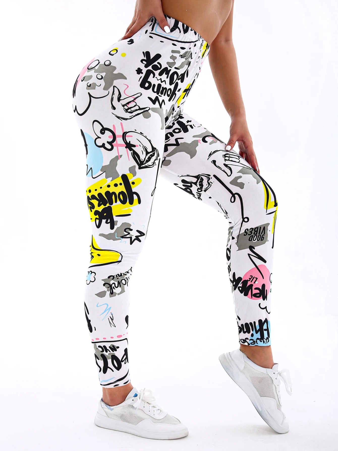 Sculpt & Flow Leggings - White Letter Print