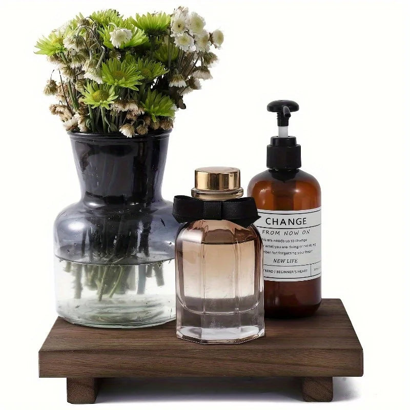 1Pc Wooden Bathroom Tray Pedestal Stand Bathroom Decor Decorative Wooden Riser Kitchen Soap Dish Holder for Vanity Counter