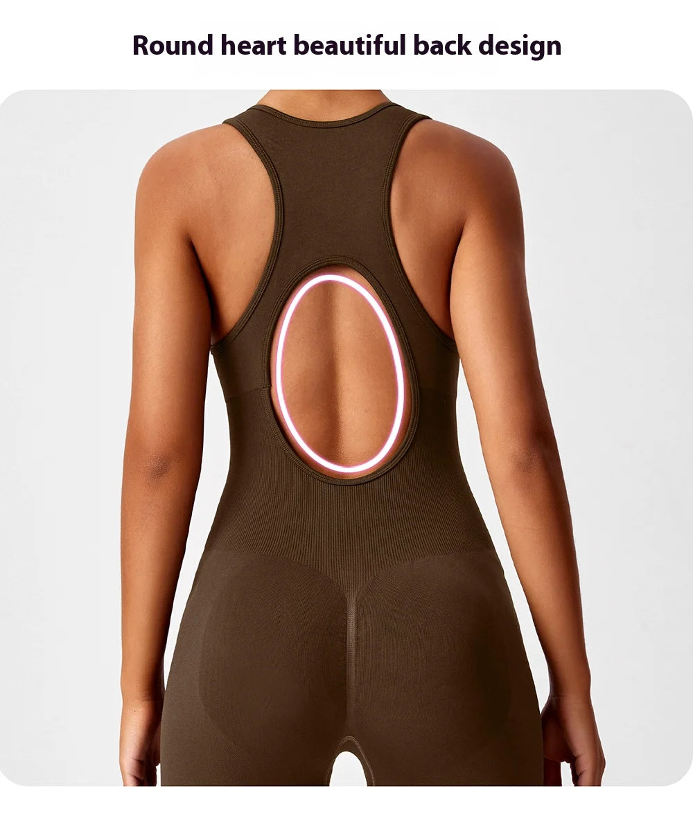 Seamless Peach Booty Bodysuit | V-Back Tummy Control Gym Jumpsuit