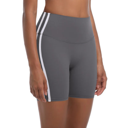 Women High Waist Yoga Shorts Double Stripe Gym Fitness Tummy Control Pants
