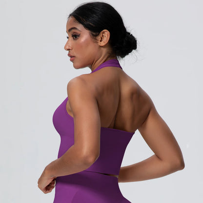 Women Backless Halter Sports Bra Naked Feel Yoga Gym Workout Crop Top
