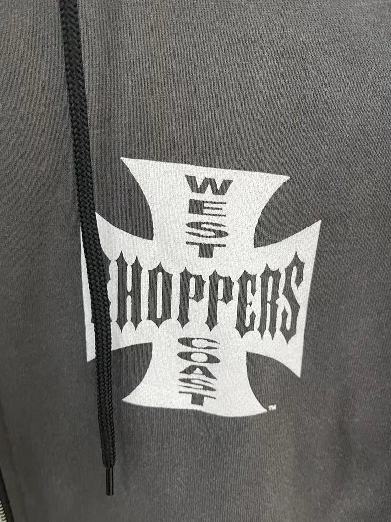 Womans Cross Logo Zipper Hoodie | Vintage Washed Black Oversized