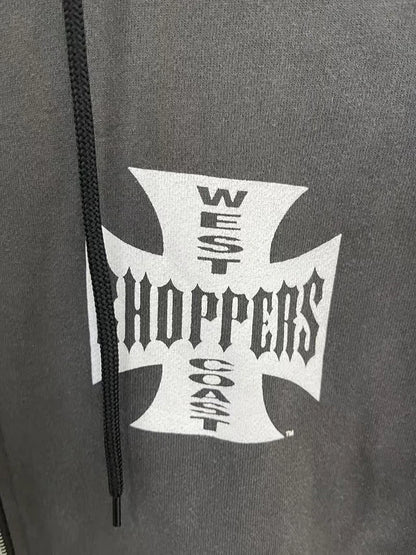Womans Cross Logo Zipper Hoodie | Vintage Washed Black Oversized