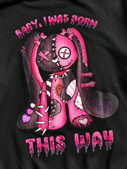 Women’s Cute Horror Bear Hoodie Pink Oversized Streetwear Hoodie