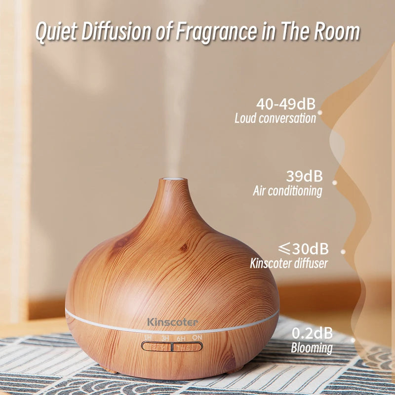 500ML Aromatherapy Essential Oil Diffuser – Wood Grain Design  Remote Control Ultrasonic Air Humidifier with 7-Color LED Light