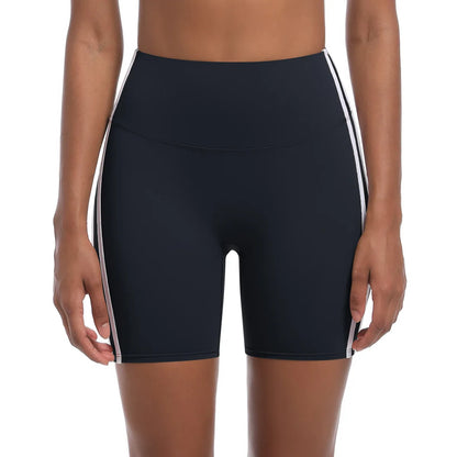Women High Waist Yoga Shorts Double Stripe Gym Fitness Tummy Control Pants
