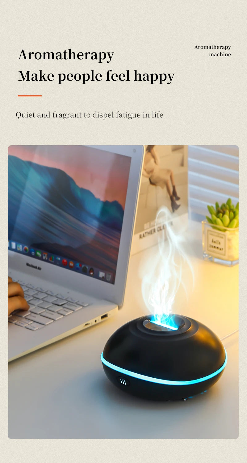 200ML Aroma Diffuser Essential Oil Lamp – Portable USB Design  Air Humidifier with Color Flame Night Light